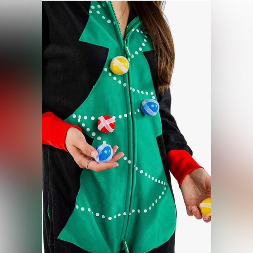 Tipsy Elves Christmas Tree Onesie + Velcro Ball T… - image 3